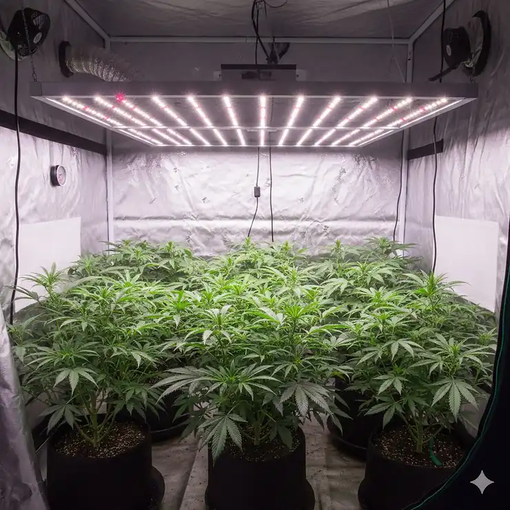 Full spectrum LED grow light specifically designed for a 4x4 grow tent, providing uniform coverage for indoor plants.