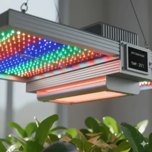 Close-up of the full spectrum LED array within the grow light portion, showing different colored diodes.