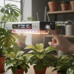 Close-up on the digital display or dial used to set and control the optimal temperature for the heat light combo.