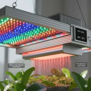 Diagram illustrating the safe, built-in heat light element that creates the light and heat combo for plants.