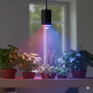 Visual representation of the LED grow light's red and blue light spectrum for optimal plant growth.