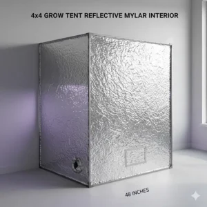 Detailed texture of the high-quality Mylar reflective material lining the interior of the 4x4 grow tent for maximum light reflection.