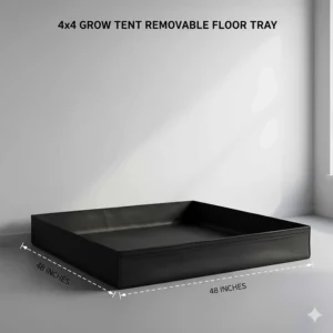 Illustration of the durable, waterproof, removable floor tray designed to catch spills and maintain a clean environment inside the 4x4 grow tent.
