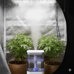 Visual of the fine mist being produced by the unit, demonstrating the high output of the grow tent humidifier.