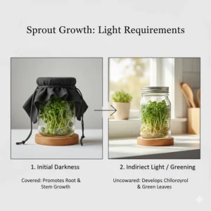 Educational graphic for sprout growing kit users showing the difference between healthy white root hairs and harmful mold.