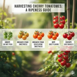 A color chart showing the progression of ripeness for various types of cherry tomatoes to grow and harvest.