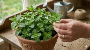 A lush bush of peppermint ready for harvest, grown successfully from mint seeds for planting.