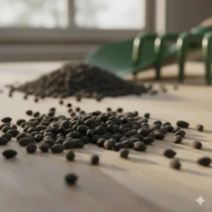 Macro view of dry, high-quality organic basil seeds ready for planting.