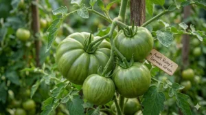 Large Aunt Ruby’s German Green tomato, a rare heirloom variety that stays green when ripe with a spicy undertone.