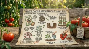 Step-by-step guide for planting disease-resistant tomato seeds in optimal garden conditions.
