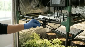 Illustration showing the ideal placement for 3 to 4 mature plants inside a 2x4 grow tent footprint.