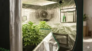 Close-up of the 1680D diamond reflective Mylar inside a Mars Hydro 2x2 tent to maximize light efficiency.