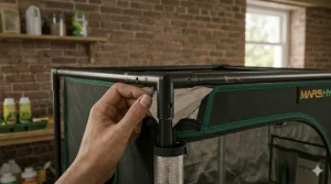 Illustration of the heavy-duty steel poles and corner connectors that support the Mars Hydro 2x2 grow tent structure.