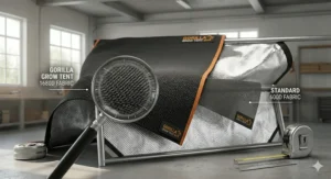 Close-up technical illustration of the heavy-duty 1680D fabric used in Gorilla Grow Tent 4x4 models.