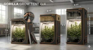 Illustration comparing the adjustable height levels of a Gorilla Grow Tent 4x4 using the extension poles.