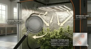 Interior view of the diamond-textured reflective walls inside a Gorilla Grow Tent 4x4.