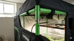 Illustration of the sturdy metal poles and easy-click connectors of the Vivosun 4x4 frame.