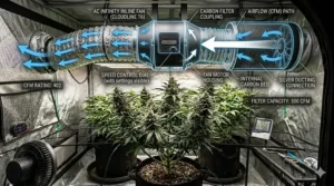 Infographic guide explaining how to calculate the correct CFM size when choosing an inline fan for a grow tent.