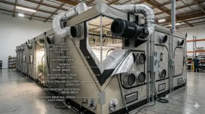A cross-section illustration highlighting the heavy-duty outer canvas layer and inner reflective Mylar layer of a commercial grow tent.