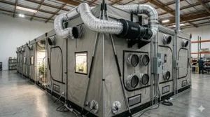 Technical diagram showing the optimal airflow path, including the inflow and outflow ventilation systems of a commercial grow tent.