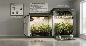 A starter kit illustration featured in a beginner-focused grow tent buying guide.