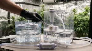 Maintenance view of a fogger water reservoir system for indoor plant cultivation.