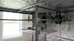 Metal interlocking frame poles of a Gorilla tent showing high weight capacity for heavy equipment.