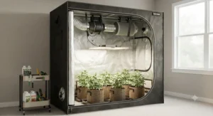 A grow tent bundle including an inline exhaust fan and carbon filter mounted for air ventilation.