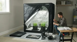 Step-by-step assembly of a grow tent for beginners in a spare room or basement.