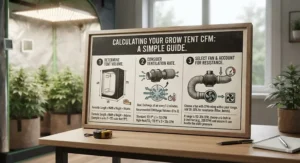 A helpful graphic illustrating how to calculate the correct CFM for your grow tent ventilation fan.