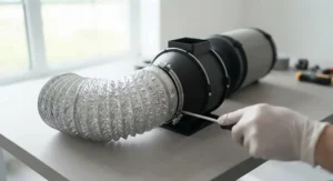 Connecting flexible ducting to a 4 inch inline fan and carbon filter kit