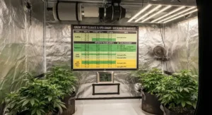 VPD and climate chart for monitoring ideal grow tent temperature stages from seedling to harvest.