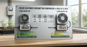 Energy efficiency and wattage comparison between 4-inch and 6-inch inline fans for small setups.