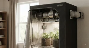 A complete stealth grow tent ventilation kit featuring the quietest inline fan for peaceful bedroom growing.