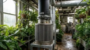 A carbon filter paired with a 6 inch inline fan for 4x4 grow tent odor and air purification.