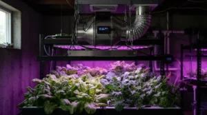 An affordable 6 inch inline fan used for air circulation in a hydroponic setup.