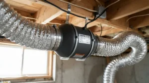 Diagram showing airflow direction with the budget Vivosun 4 inch exhaust fan connected to flexible ducting.