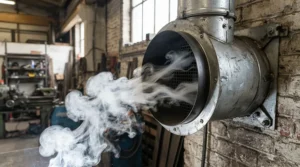 Testing airflow performance of a powerful 6 inch inline fan using smoke simulation.