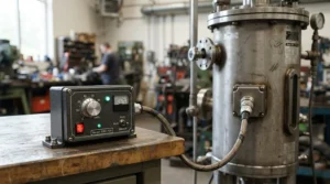 A value Vivosun 4 inch inline fan connected to an electronic variable speed controller dial.