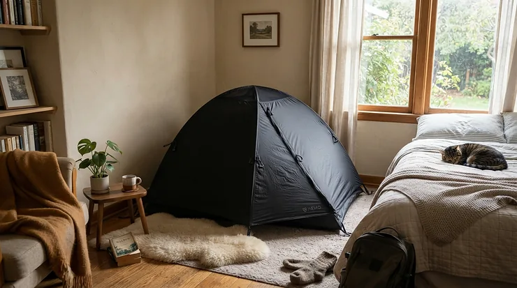 A quiet Vivosun 4 inch fan for 2x2 tent setup running in a residential bedroom corner.