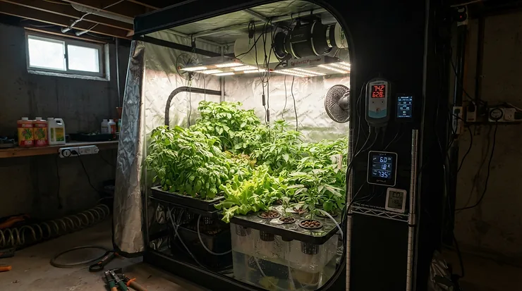 Monitoring the Vivosun 4 inch fan noise level inside a basement indoor garden setup