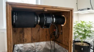 Complete exhaust system featuring a Vivosun 4 inch inline fan for small closet grow venting outward.