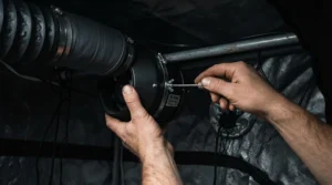 Vivosun 4 inch inline fan review for grow tent showing the ventilation unit being mounted near the ceiling